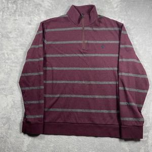 Ralph Lauren Burgundy and Gray Striped Zip-Up Sweater